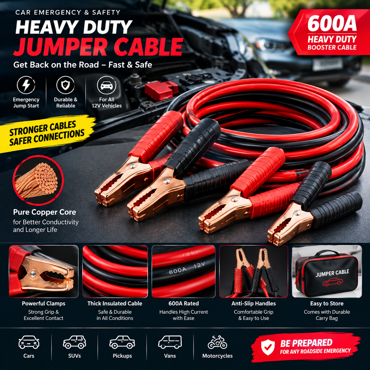Heavy Duty Car Battery Jumper Cable