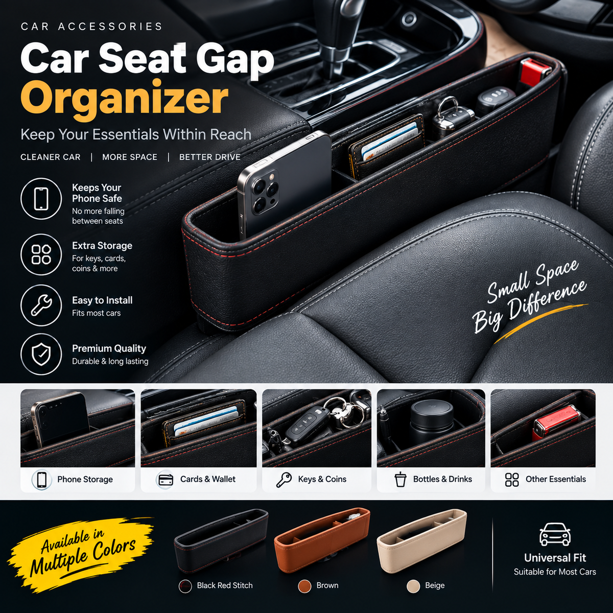 Car Seat Gap Organizer – Premium Storage Holder